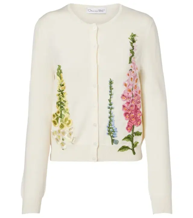 Foxgloves embroidered virgin wool cardigan