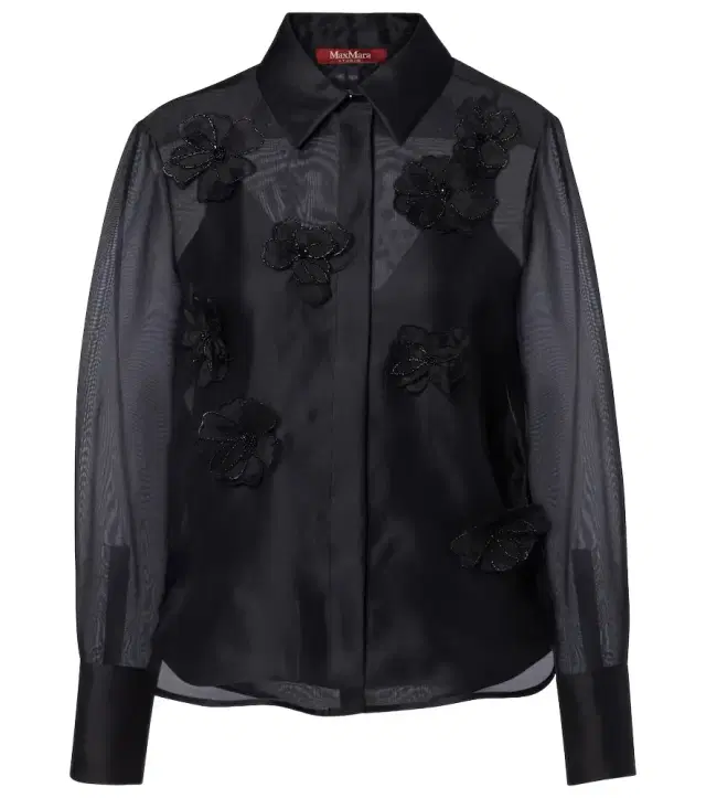 Max Mara Agi embellished floral-appliqué silk blouse