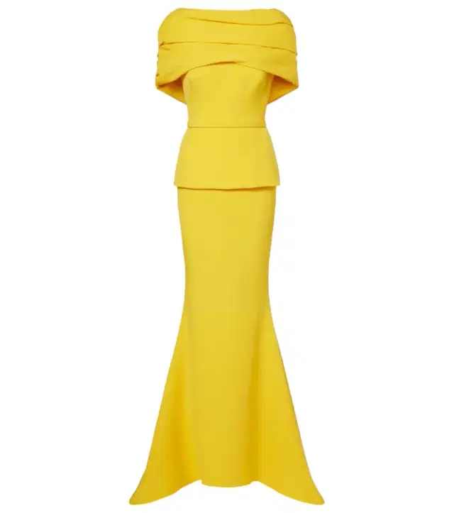 Loura off-shoulder crêpe gown