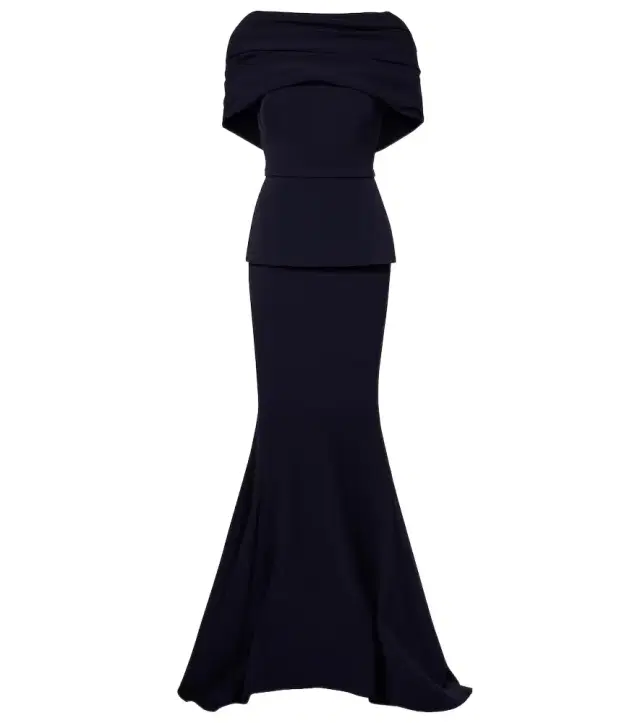 Loura off-shoulder crêpe gown