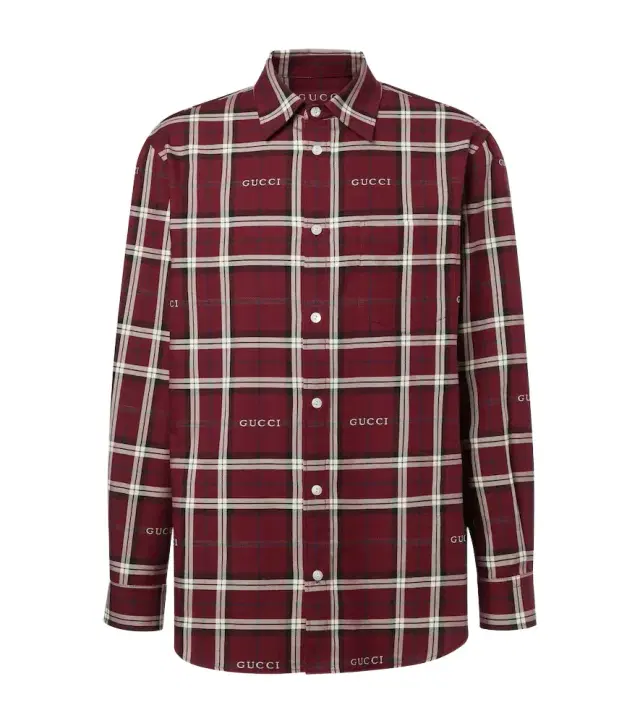 Script plaid cotton jacquard shirt