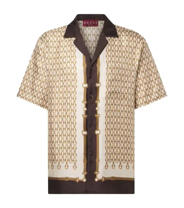 Printed silk twill bowling shirt