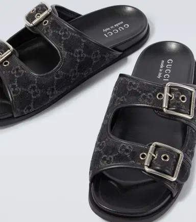 Gucci GG leather-trimmed canvas slides | Thumbnail 2 Gucci GG leather-trimmed canvas slides | Thumbnail 2