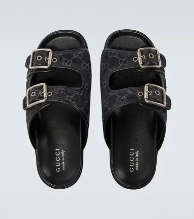 Gucci GG leather-trimmed canvas slides | Thumbnail 3 Gucci GG leather-trimmed canvas slides | Thumbnail 3