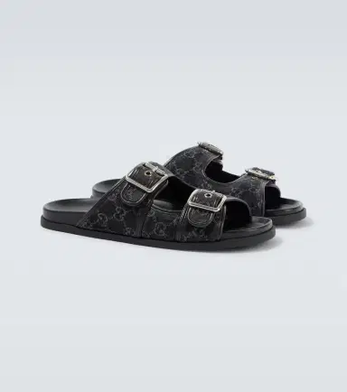 Gucci GG leather-trimmed canvas slides | Thumbnail 5 Gucci GG leather-trimmed canvas slides | Thumbnail 5