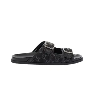 Gucci GG leather-trimmed canvas slides | Thumbnail 1 Gucci GG leather-trimmed canvas slides | Thumbnail 1