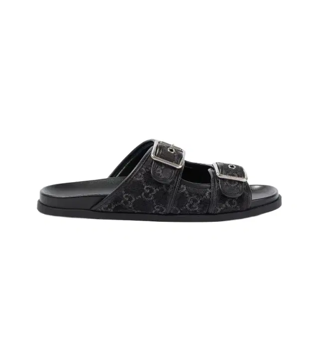 Gucci GG leather-trimmed canvas slides