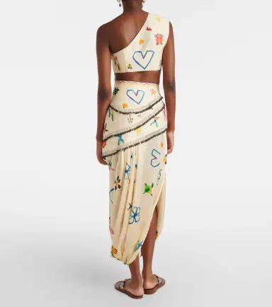 ALÉMAIS Alémais Sidi embellished linen-blend midi skirt | Thumbnail 2