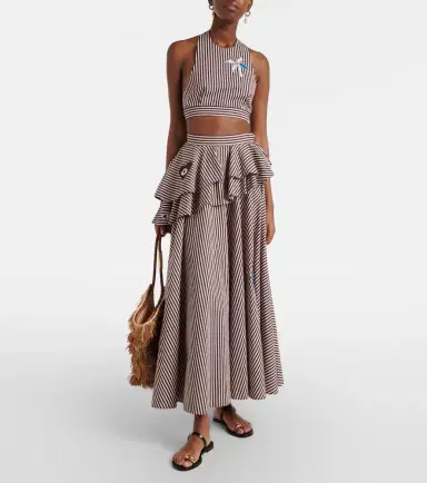 ALÉMAIS Alémais Sirocco embroidered striped cotton maxi skirt | Thumbnail 2