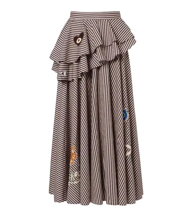 Alémais Sirocco embroidered striped cotton maxi skirt