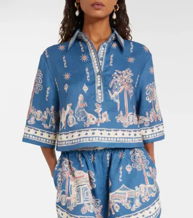 ALÉMAIS Alémais Acacia printed cropped linen shirt | Thumbnail 3