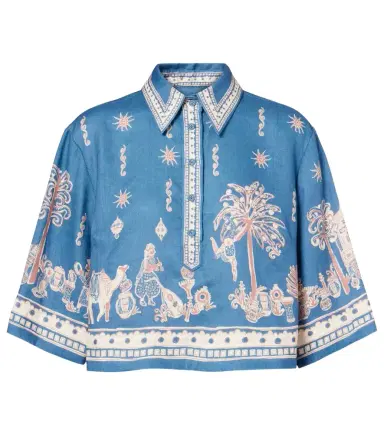 ALÉMAIS Alémais Acacia printed cropped linen shirt | Thumbnail 1