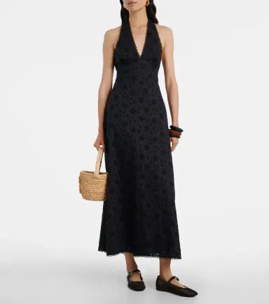 Posse Salma embroidered halterneck cotton midi dress | Thumbnail 5