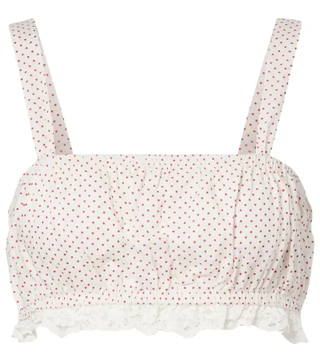 Posse Marlowe lace-trimmed polka-dot cotton crop top