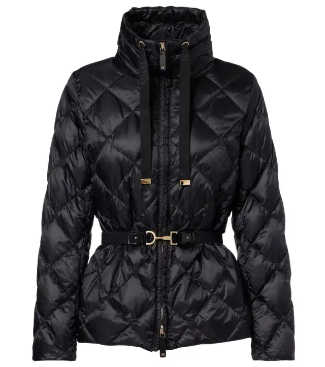 Belted quilted down jacket
