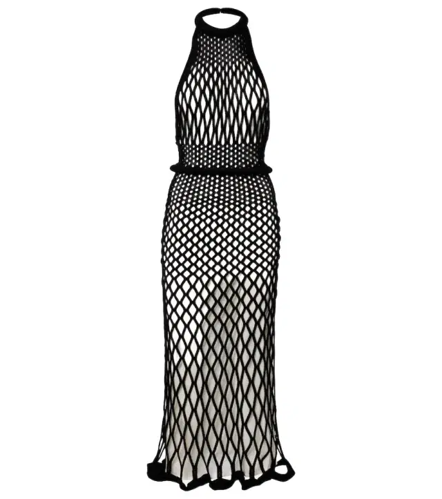 Halterneck open-back mesh midi dress