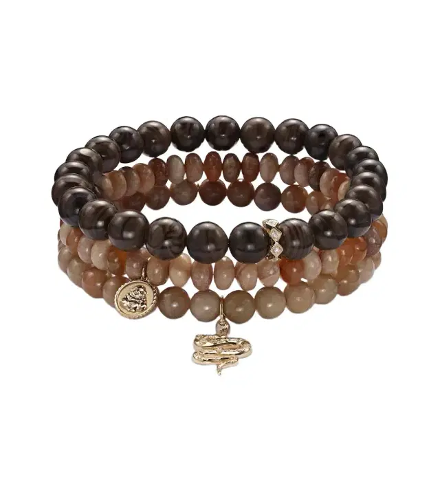 Sydney Evan Set of 3 14kt gold beaded bracelets with gemstones