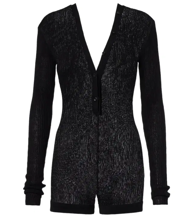 Ribbed-knit cotton romper