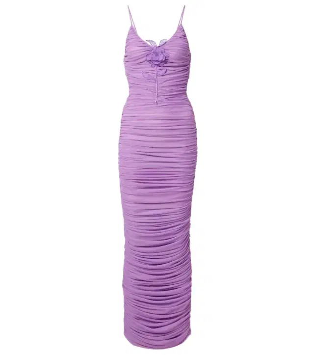 Floral-appliqué ruched cocktail dress