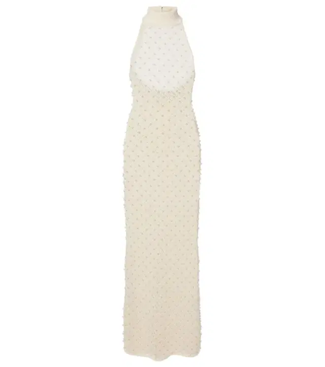Crochet embellished turtleneck gown