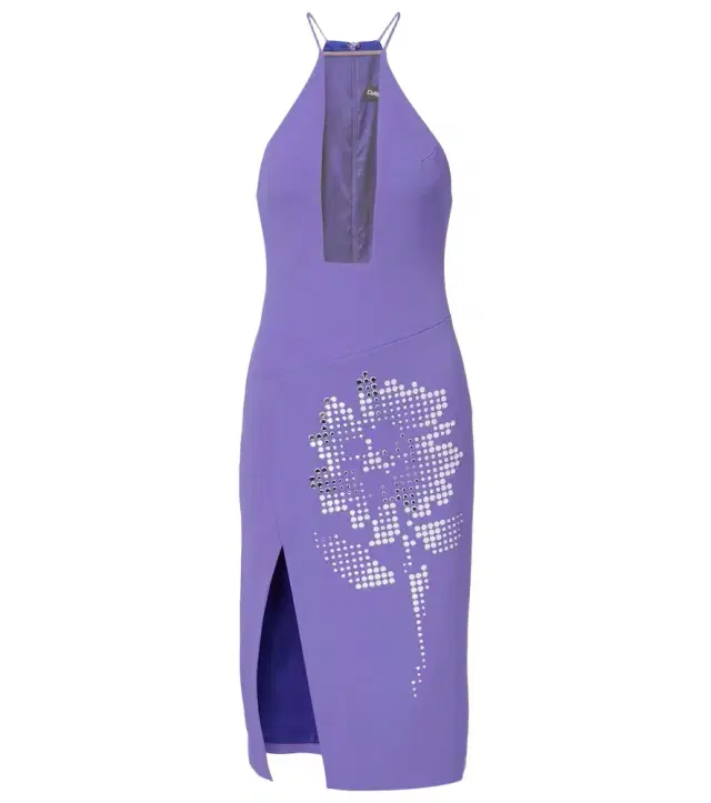 Asymmetric embellished floral midi dress