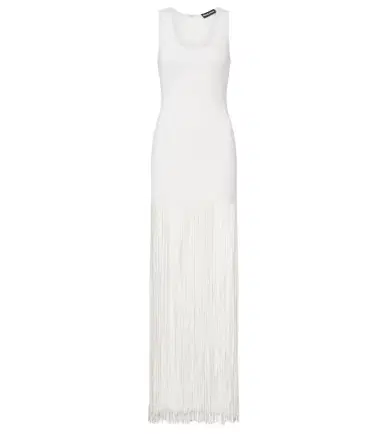 David Koma Fringed ribbed-knit maxi dress | Thumbnail 1