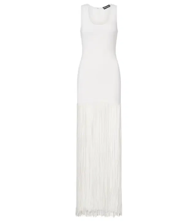 Fringed ribbed-knit maxi dress