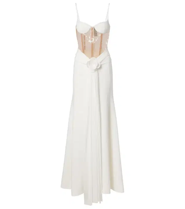 Floral-appliqué sequined bustier gown