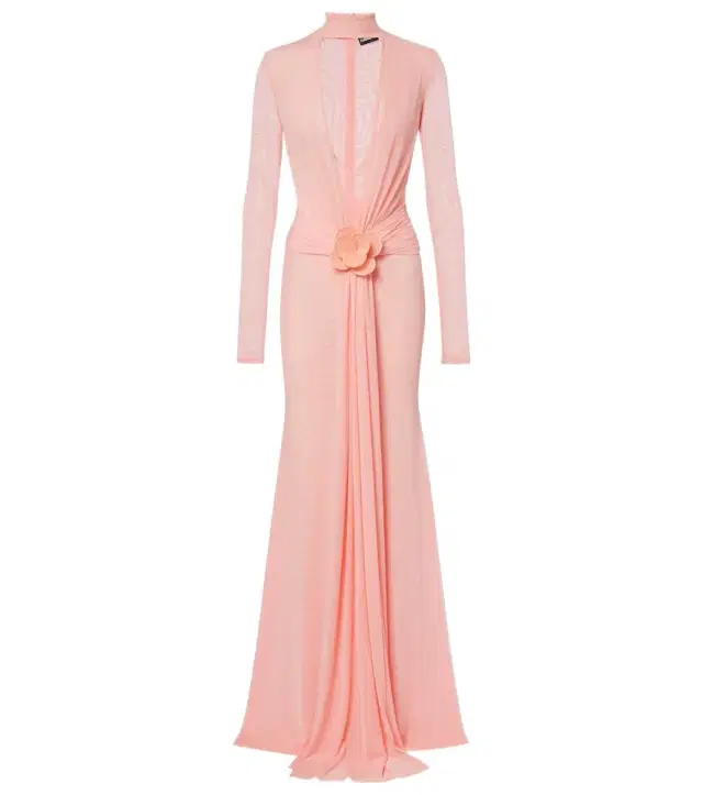 David Koma Draped floral-appliqué mesh gown