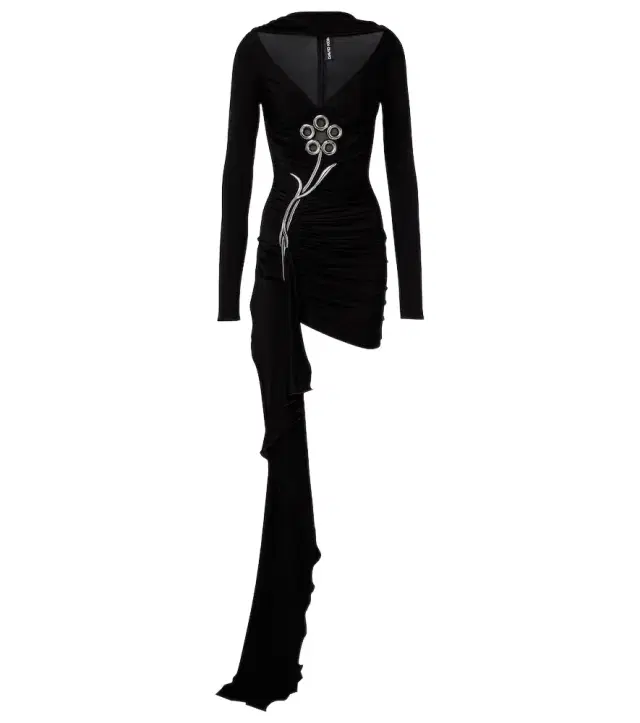 Embellished draped jersey minidress