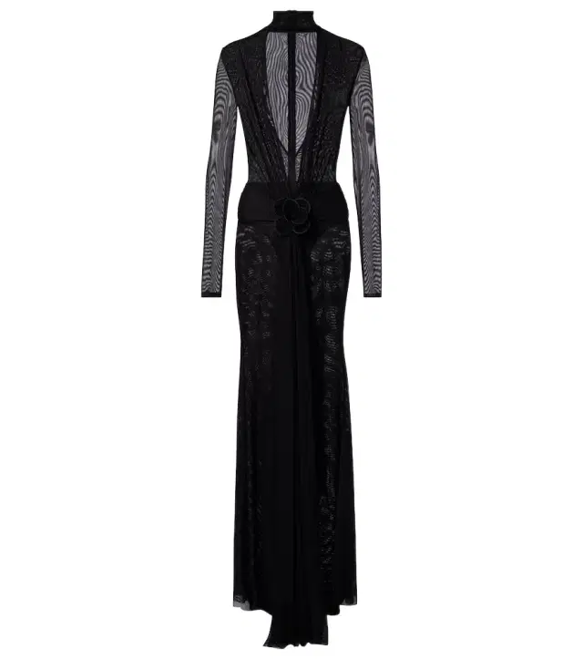 Floral-appliqué mesh gown