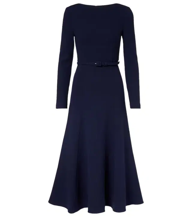 Belted wool crêpe midi dress