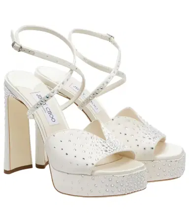 Jimmy Choo Karli embellished satin platform sandals | Thumbnail 1