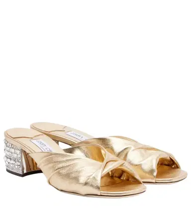 Jimmy Choo Mala embellished metallic leather mules | Thumbnail 1