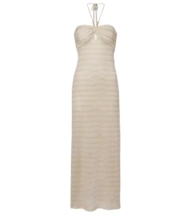 Mila off-shoulder lamé maxi dress
