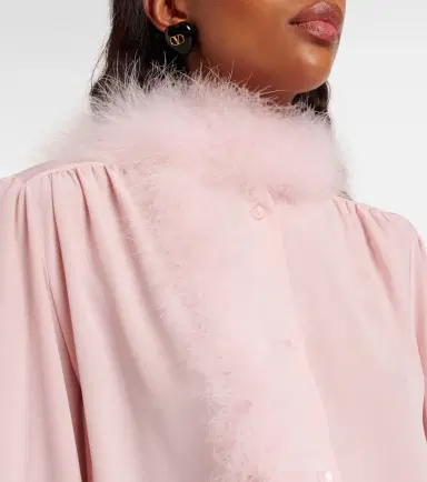 Valentino Feather-trimmed silk shirt | Thumbnail 2 Valentino Feather-trimmed silk shirt | Thumbnail 2