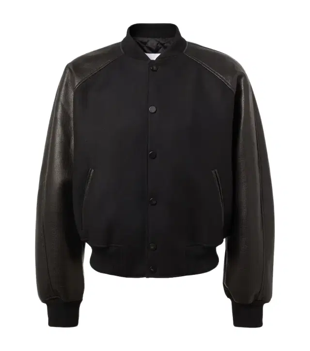 Leather-trimmed wool bomber jacket