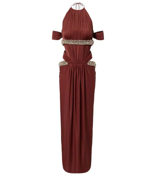 Crystal-embellished cutout halterneck gown