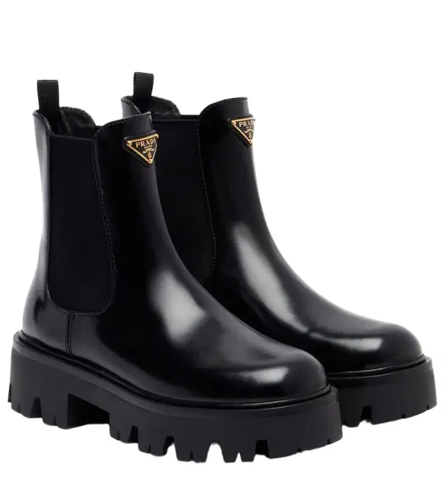 Prada Logo leather platform Chelsea boots