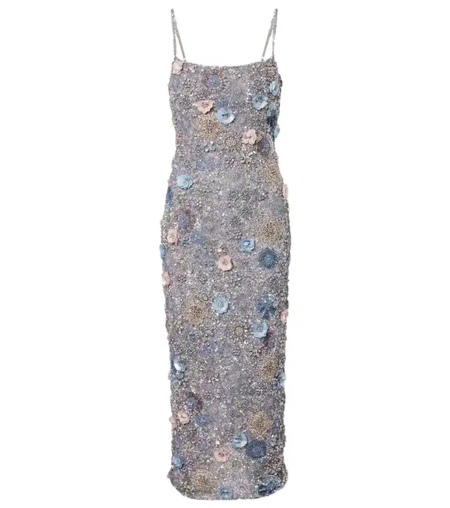 Embellished floral-appliqué midi dress