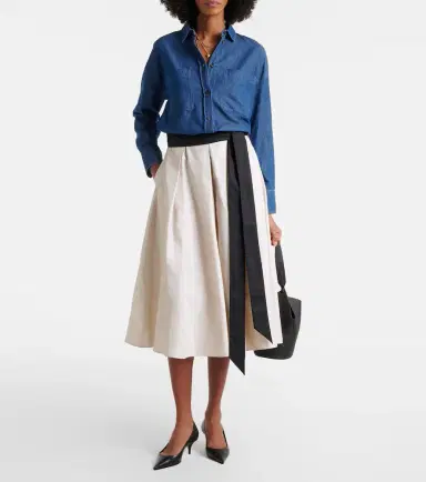 'S Max Mara 'S Max Mara Baschi pleated cotton-blend midi skirt | Thumbnail 2