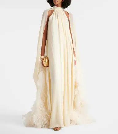 Taller Marmo Feather-trimmed silk gown | Thumbnail 5