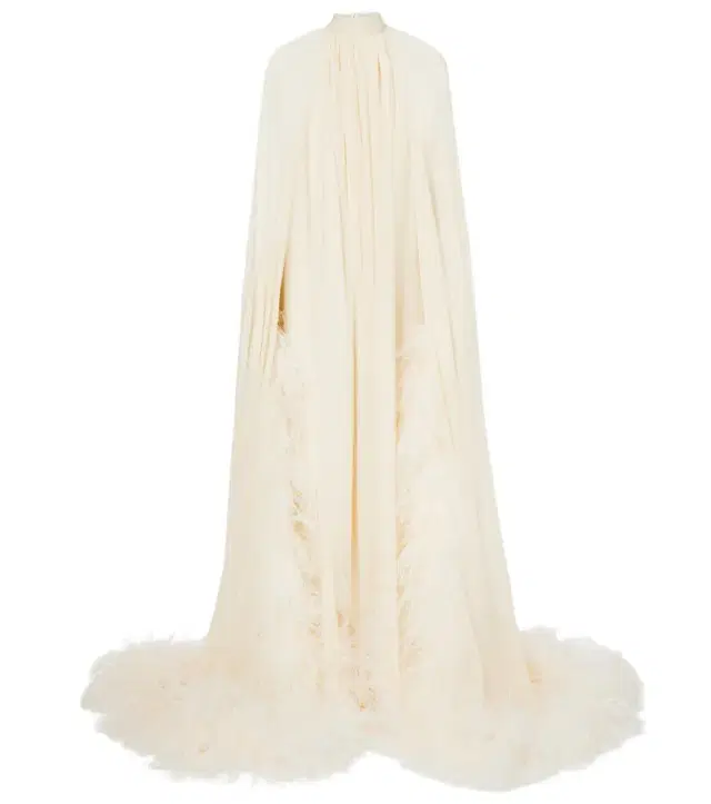 Feather-trimmed silk gown