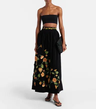 Agua by Agua Bendita Tangelo embroidered cotton-blend maxi skirt | Thumbnail 3