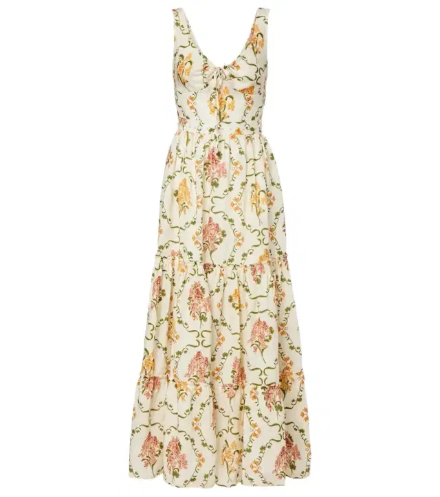 Agua by Agua Bendita Azulejo embellished floral linen maxi dress