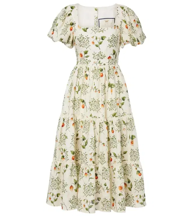 Agua by Agua Bendita Embellished printed linen midi dress