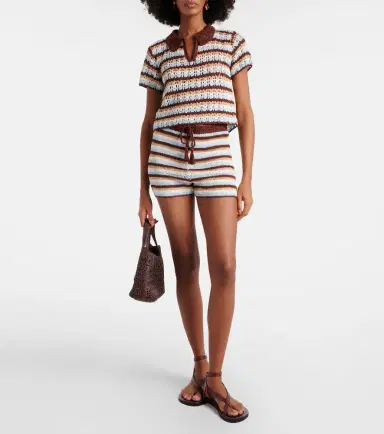 Anna Kosturova Crochet striped cotton polo shirt | Thumbnail 2