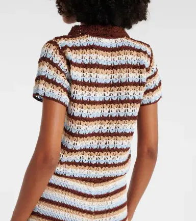 Anna Kosturova Crochet striped cotton polo shirt | Thumbnail 3