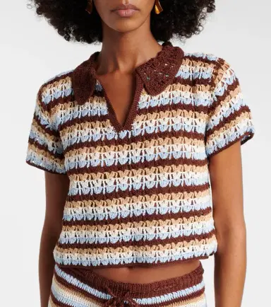 Anna Kosturova Crochet striped cotton polo shirt | Thumbnail 5