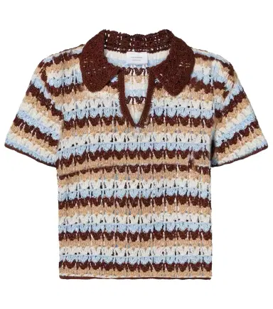 Anna Kosturova Crochet striped cotton polo shirt | Thumbnail 1